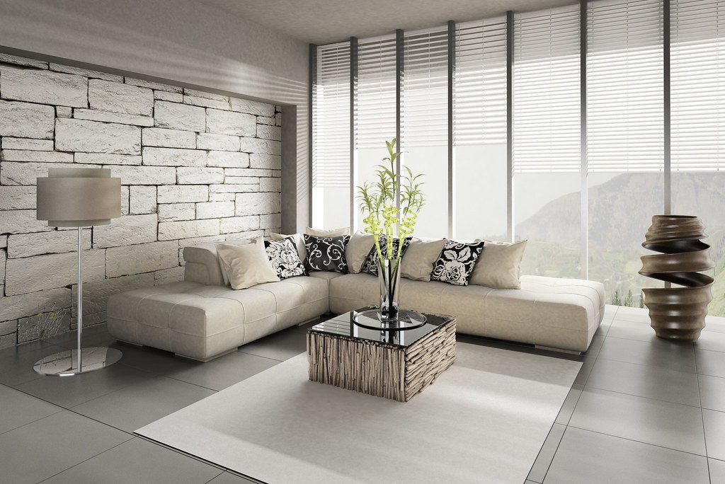 Bright living room with a sectional sofa
