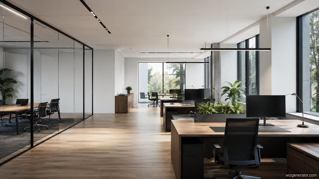 Bright open-plan office with glass partitions