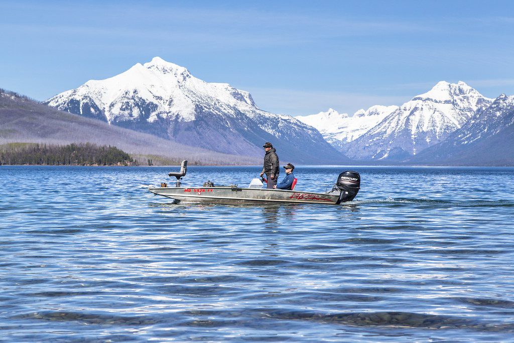 Fishing boat on a mountain lake